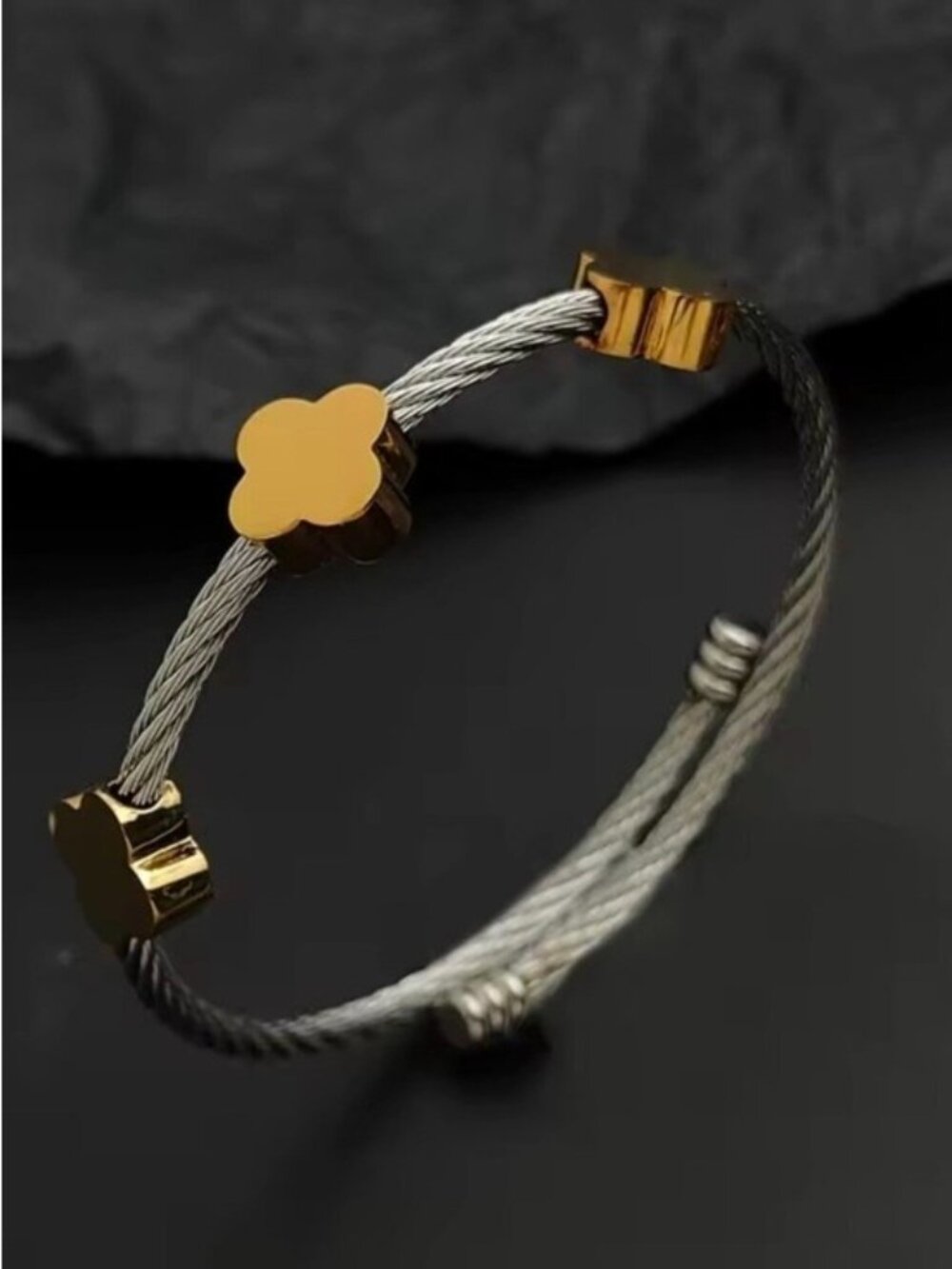 Gold Clover Cable Bangle Bracelet